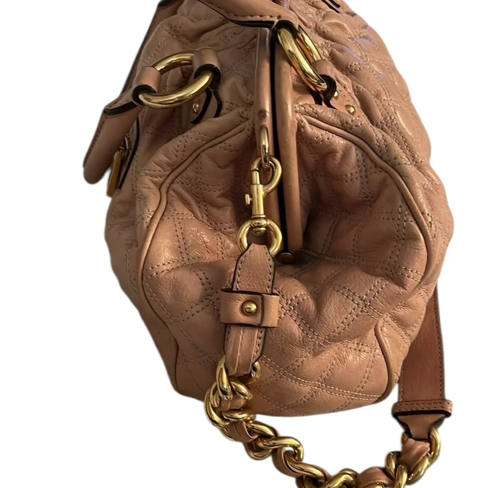 Marc Jacobs large nude quilted STAM  handbag removable chain strap gold hardware